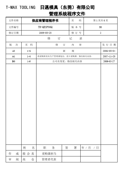 TR-QESP06Q供应商管理程序书