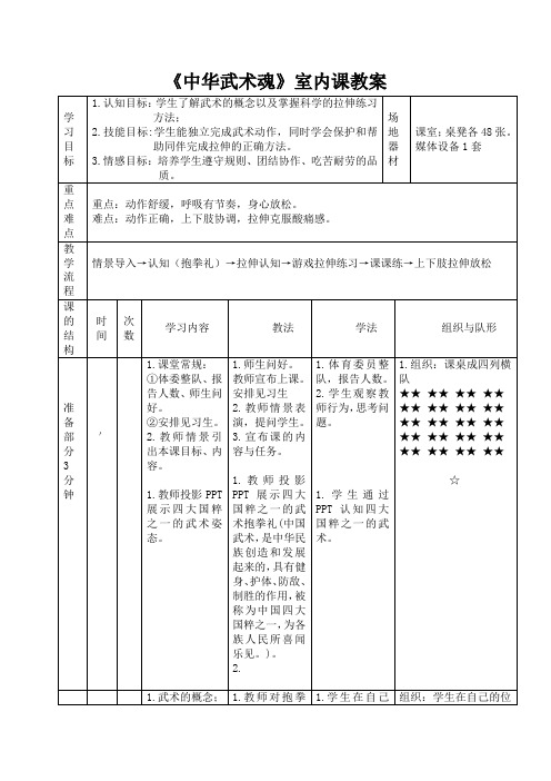 《中华武术魂》室内课教案