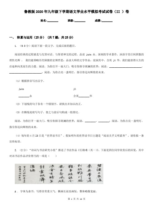 鲁教版2020年九年级下学期语文学业水平模拟考试试卷(II )卷