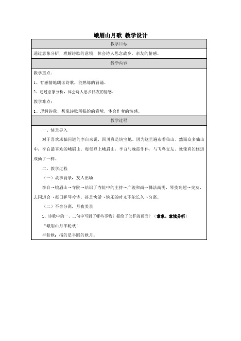 第三单元课外古诗词诵读《峨眉山月歌》(教案)-初中语文人教统编版七年级上册