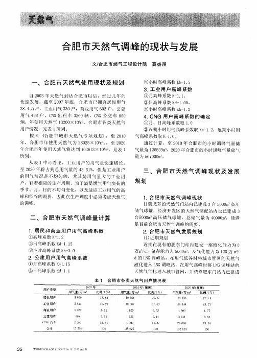 合肥市天然气调峰的现状与发展