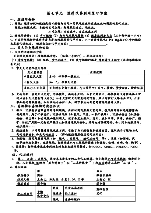 化学人教版九年级上册七单元知识点复习