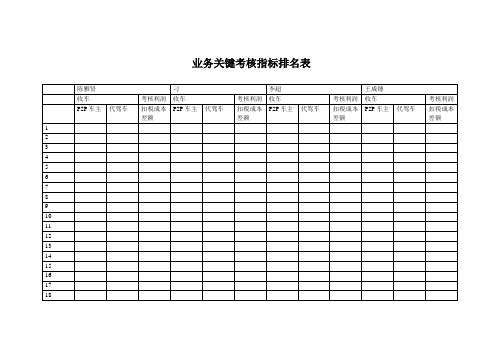 业务关键考核指标排名表