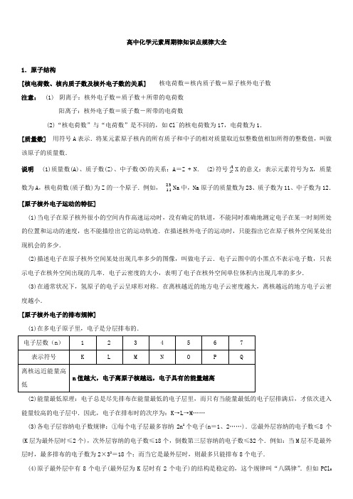 高中化学元素周期律知识点规律大全 