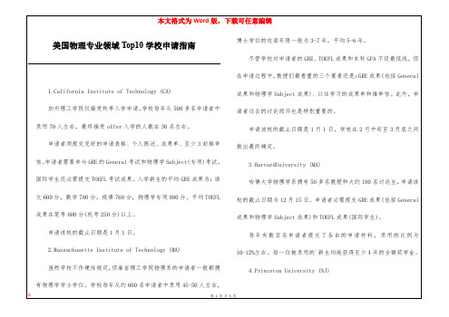 美国物理专业领域Top10学校申请指南