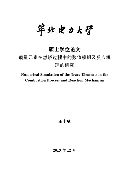 痕量元素在燃烧过程中的数值模拟及反应机理的研究