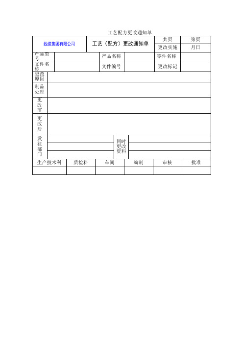 工艺配方更改通知单