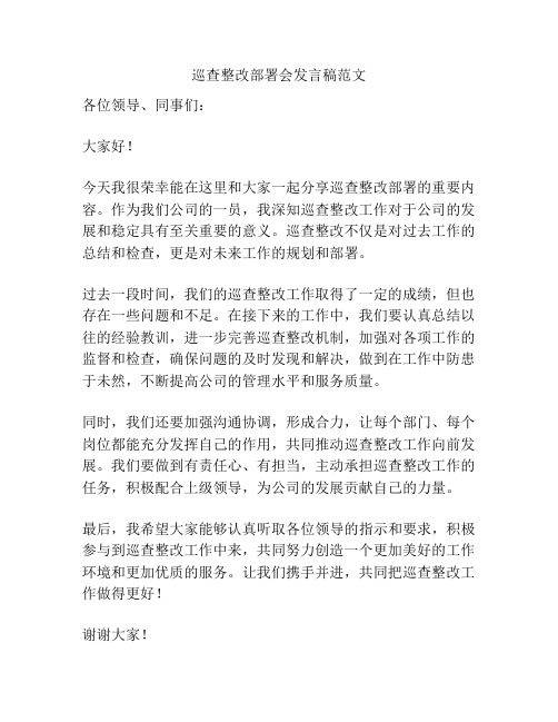 巡查整改部署会发言稿范文