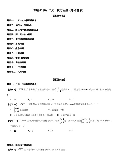 专题05二元一次方程组(考点清单)原卷版