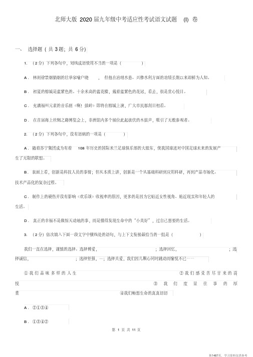 (精品文档)北师大版2020届九年级中考适应性考试语文试题(I)卷