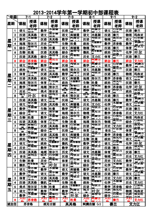 2013-2014学年初中课程表 (version 1)