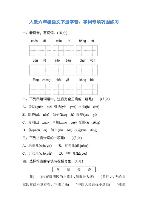 人教六年级语文下册字音、字词专项巩固练习