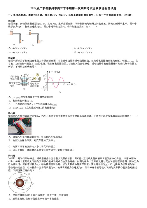 2024届广东省惠州市高三下学期第一次调研考试全真演练物理试题