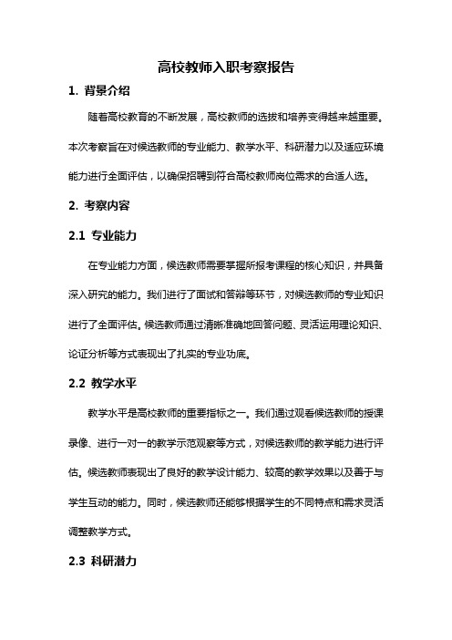 高校教师入职考察报告