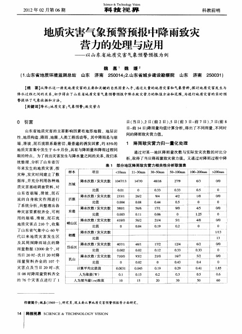 地质灾害气象预警预报中降雨致灾营力的处理与应用——以山东省地质灾害气象预警预报为例