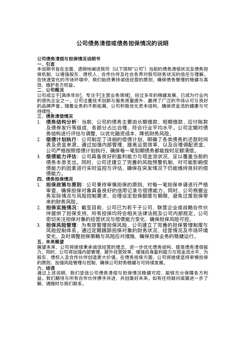 公司债务清偿或债务担保情况的说明