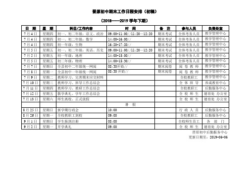 晋原初级中学期末工作日程安排初稿.doc