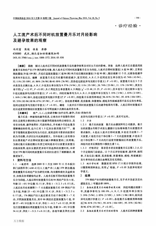 人工流产术后不同时机放置曼月乐对月经影响及避孕效果的观察要点