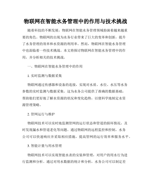 物联网在智能水务管理中的作用与技术挑战