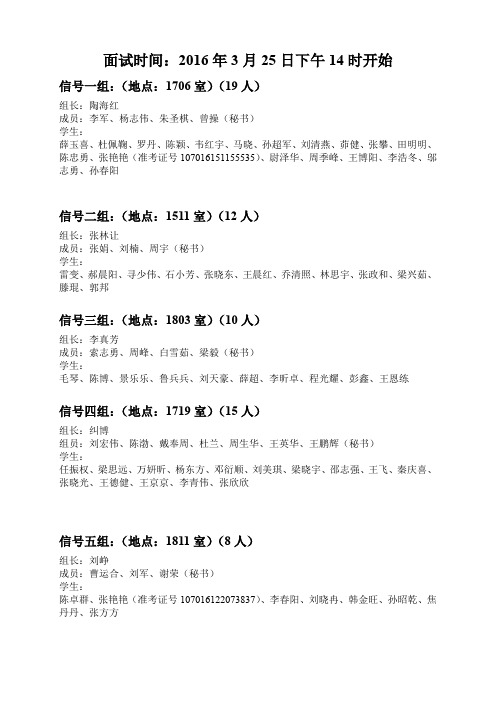 西电电子工程学院2016年电子所面试分组