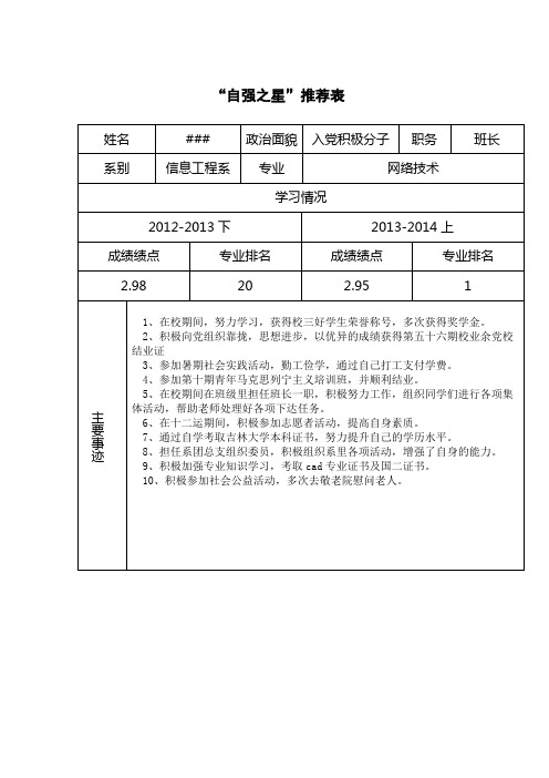 自强之星申报资料