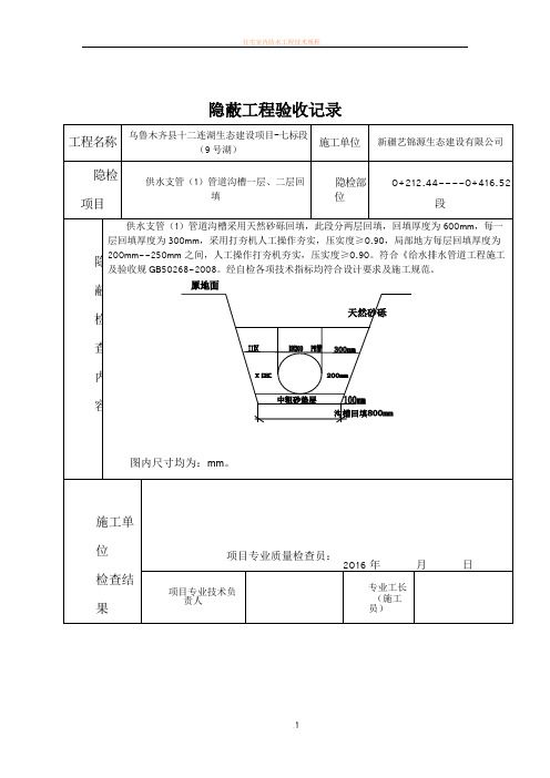 供水支管(1)      沟槽回填 隐蔽工程验收记录