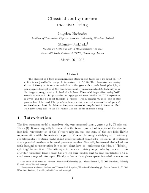 Classical and quantum massive string