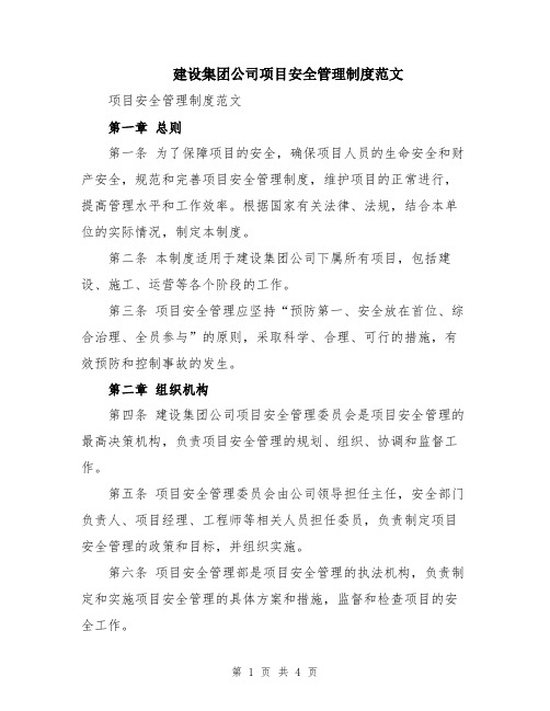 建设集团公司项目安全管理制度范文