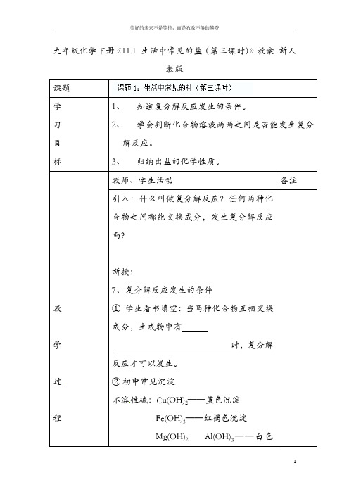 九年级化学下册《11.1 生活中常见的盐(第三课时)》教案 新人教版