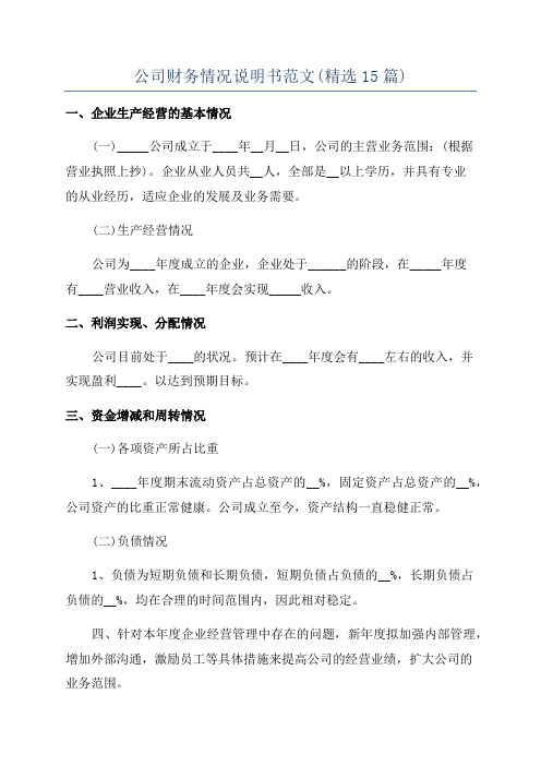 公司财务情况说明书范文(精选15篇)