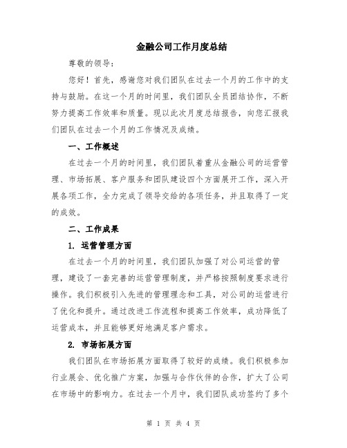 金融公司工作月度总结