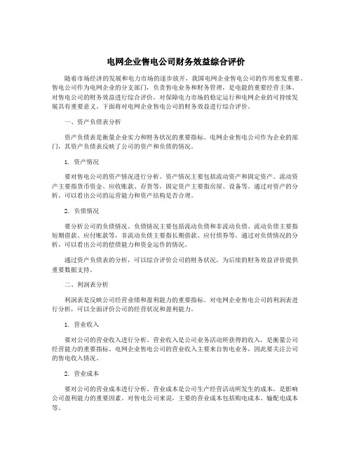 电网企业售电公司财务效益综合评价