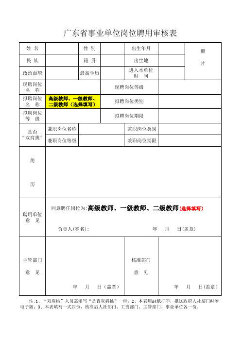 5、广东省事业单位岗位聘用审核表