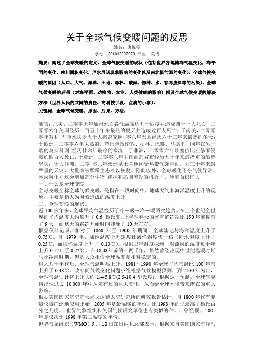 关于全球气候变暖问题的反思