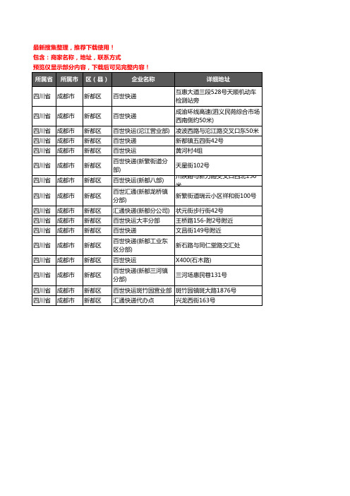 新版四川省成都市新都区百世汇通企业公司商家户名录单联系方式地址大全16家