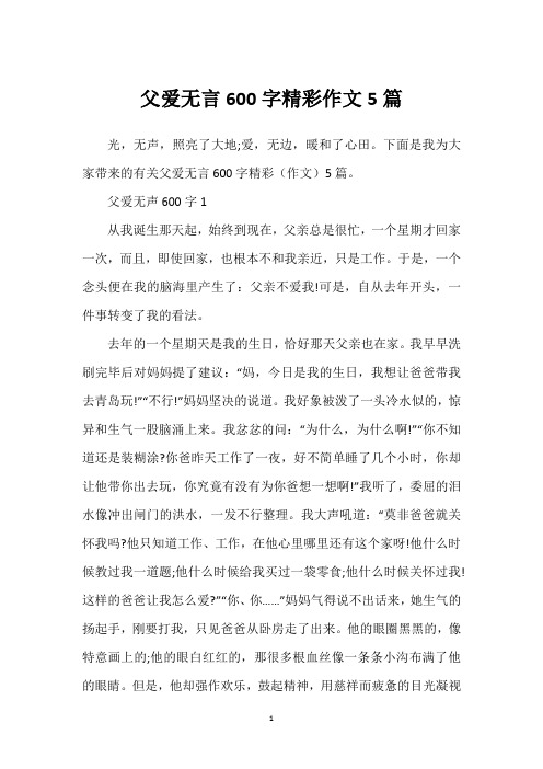 父爱无言600字精彩作文5篇