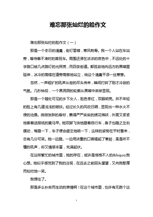 难忘那张灿烂的脸作文