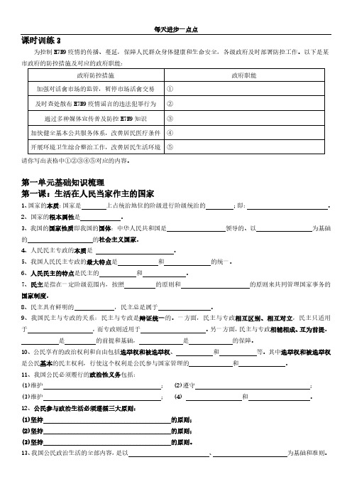 高一政治必修二第一单元基础知识梳理