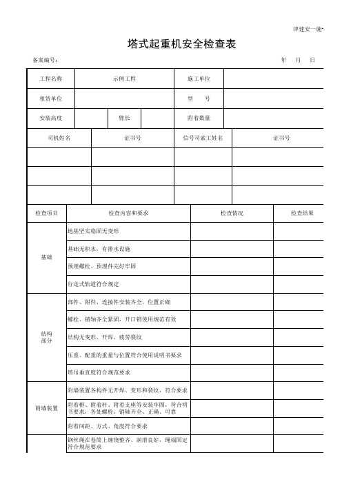 塔式起重机安全检查表