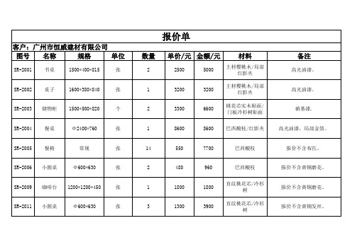 酒店家具报价