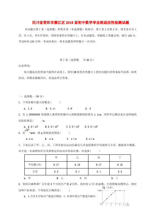 四川省资阳市雁江区2018届初中数学毕业班适应性检测试题