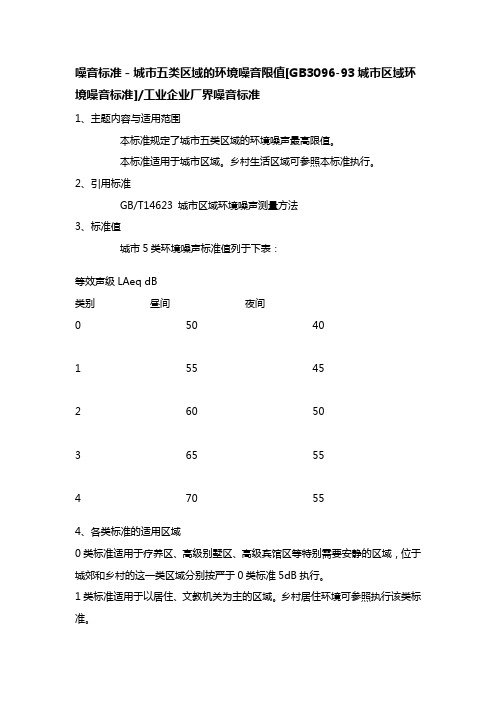 噪音标准-城市五类区域的环境噪音限值