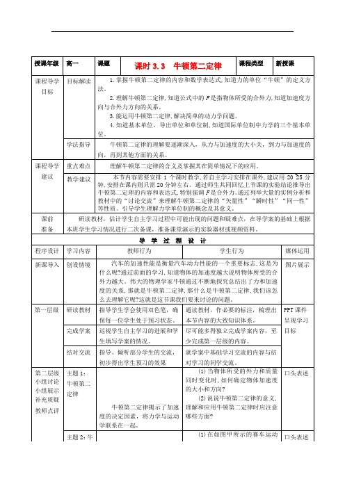 高中物理 第3章 第3节《牛顿第2定律》 精品导学案 教科版必修一