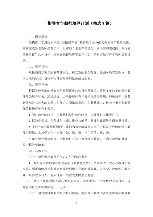 指导青年教师培养计划(7篇)(最新)