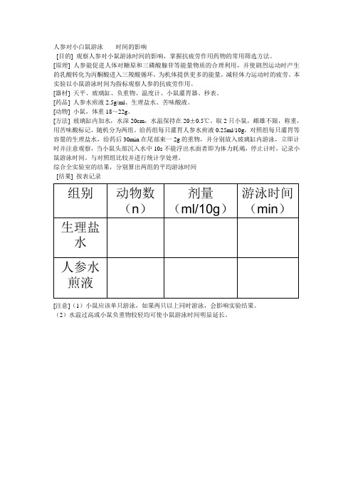 人参对小白鼠游泳    时间的影响