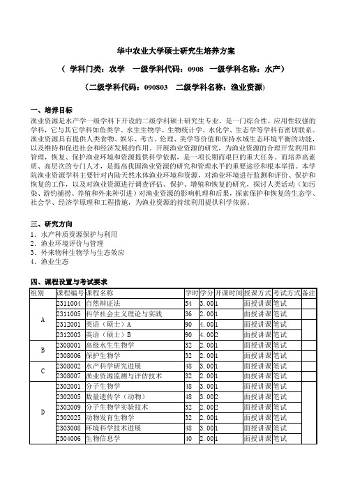 华中农业大学硕士研究生培养方案