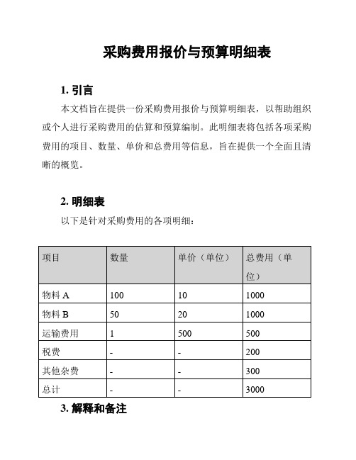 采购费用报价与预算明细表