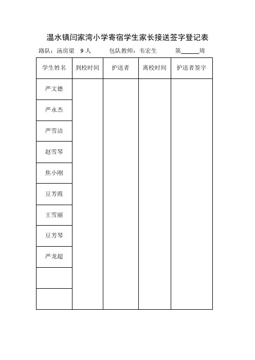 温水镇闫家湾小学寄宿学生家长接送签字登记排表13.2