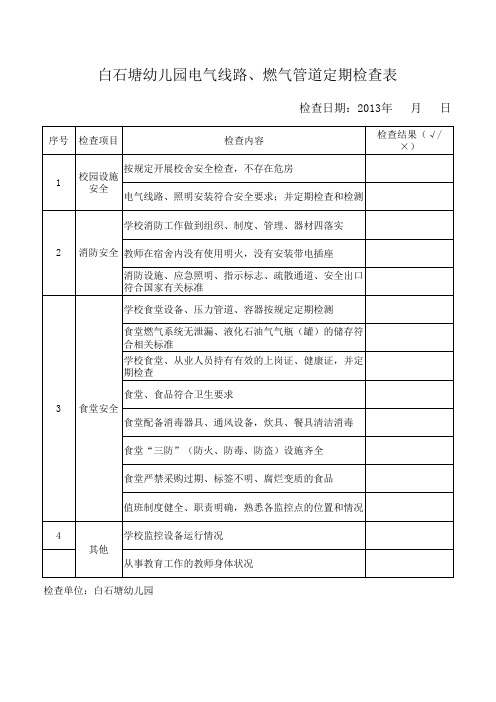 幼儿园电气线路燃气管道检查表