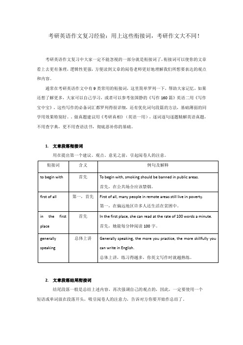 考研英语作文复习经验：用上这些衔接词,考研作文大不同!